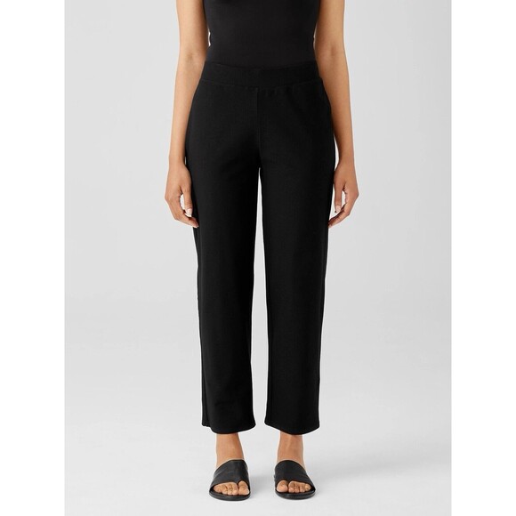 Eileen Fisher PL Petite Stretch Crepe Ankle Pants Trousers Black Elastic Pull On - Picture 13 of 13